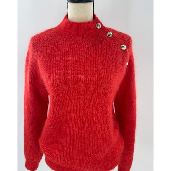 Sezane Rudy Jumper Mohair Wool Sweater Gold Button Crew Mock Neck Medium - Picture 1 of 9